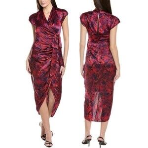cinq a sept Red Floral-Print Wrap Midi Dress